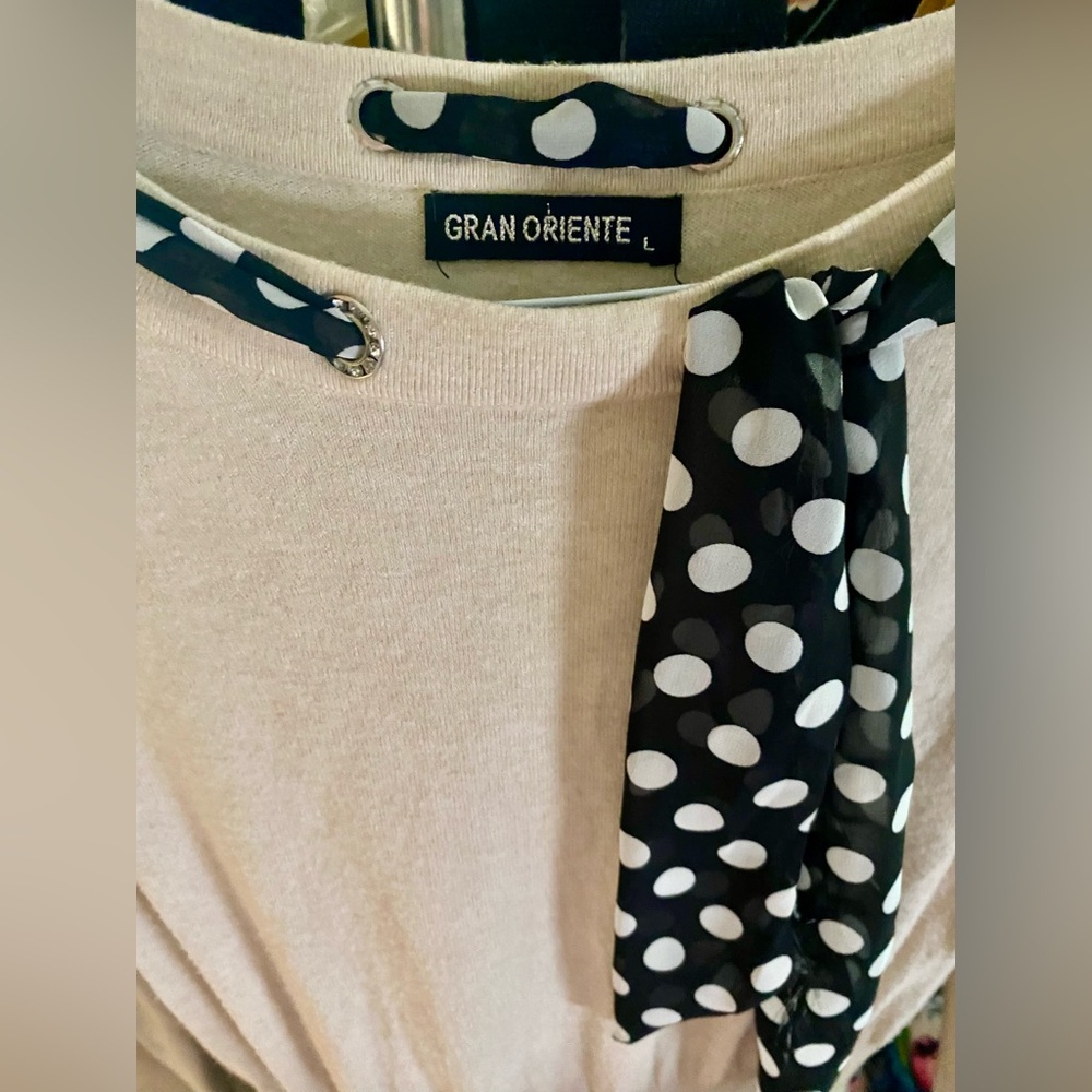 Gran Oriente Cream Soft Sweater Dress  with Polka Dot Scarf